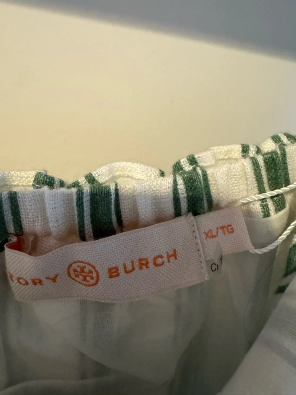 NWT Tory Burch Green & White Awning Striped Tiered Skirt | XL